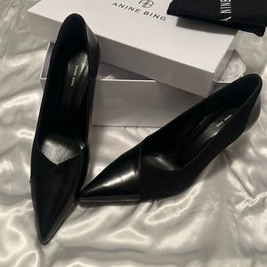 NIB Anine Bing Devon Pumps in High Shine and Matte Black Size 40